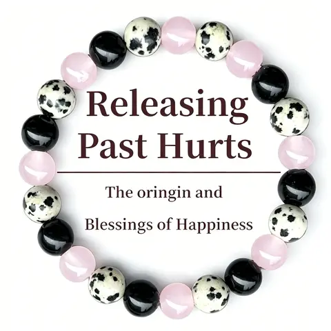 Healing Crystal Bracelet, Jewelry Bracelet, Energy Healing Bracelet with Dalmatian Jasper, Rose Quartz & Black Obsidian, for releasing past hurts, anxiety relief, emotional balance, relaxation, spiritual gift for inner peace