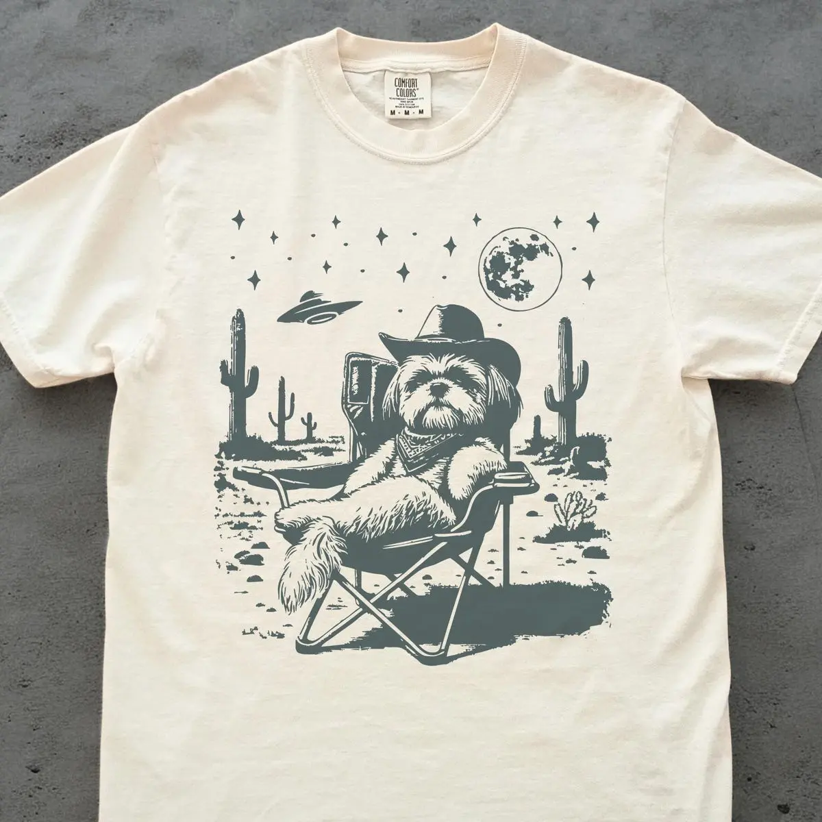 Shih Tzu Shirt, Shih Tzu Vintage Shirt UFO Western Shirt, Retro T-Shirt, Cowboy TShirt, Wild West, Dogful DogMom, Dogfulness Shirting