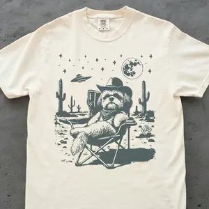 Shih Tzu Shirt, Shih Tzu Vintage Shirt UFO Western Shirt, Retro T-Shirt, Cowboy TShirt, Wild West, Dogful DogMom, Dogfulness Shirting