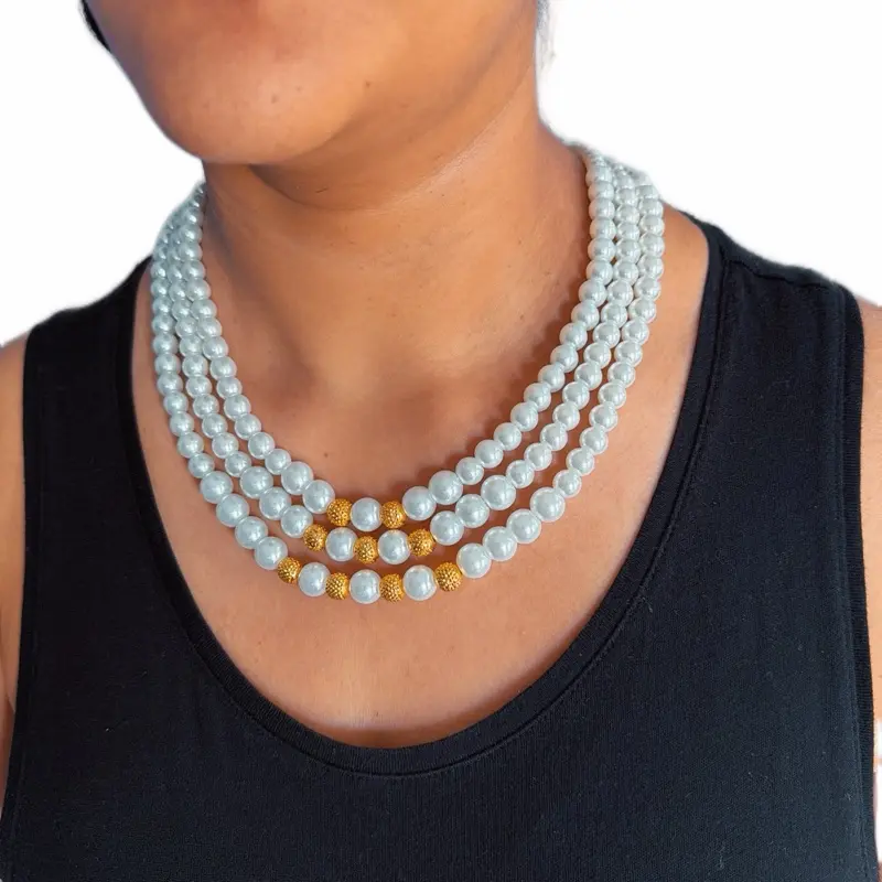 Women's Short Auspicious Layered Bead Ball Design Choker Necklace - Metal Coating, Modern Versatile Casual Statement Accessory for Daily Wear