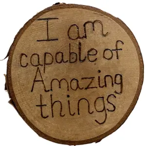 Wood Burned Magnet - "I Am Capable of Amazing Things" | 3 Inch Inspirational Wooden Fridge Magnet for Motivational Decor