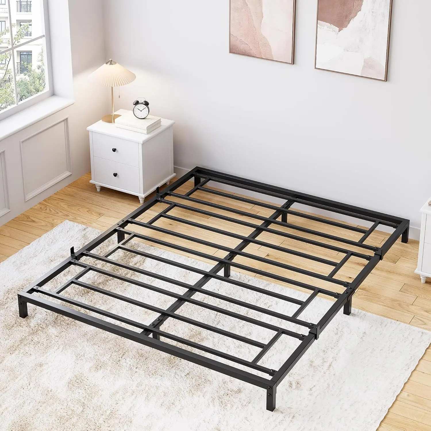 【Christmas Gift】Black 6 Inch Full Bed Frame with Storage Metal Platform Bed Frame with Steel Slat Support Mattress Foundation No Box Spring Needed Easy to Assemble Black Bedframe Bedroom Furniture