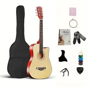 38-Inch Basswood Acoustic Guitar, For Beginners - Full Size Wood Tone Acoustic Guitar, Basswood Body, Suitable for Practice Playing (Wood/Black Optional)