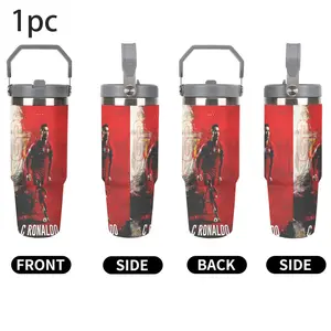 1pc 30oz Stainless Steel Tumbler with Lid, Cristiano Ronaldo theme, Vacuum Insulated Travel Mug for Hot and Cold Drinks, Durable 304 Stainless, Uncharged, Ideal for Home, Travel & Outdoor Use,Suitble For Outdoor Camping