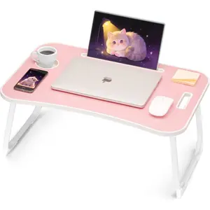 Folding Lap Desk for Bed, Laptop Table Tray, Breakfast Serving Tray, Portable & Lightweight Mini Table for Sofa Couch Floor - Pink