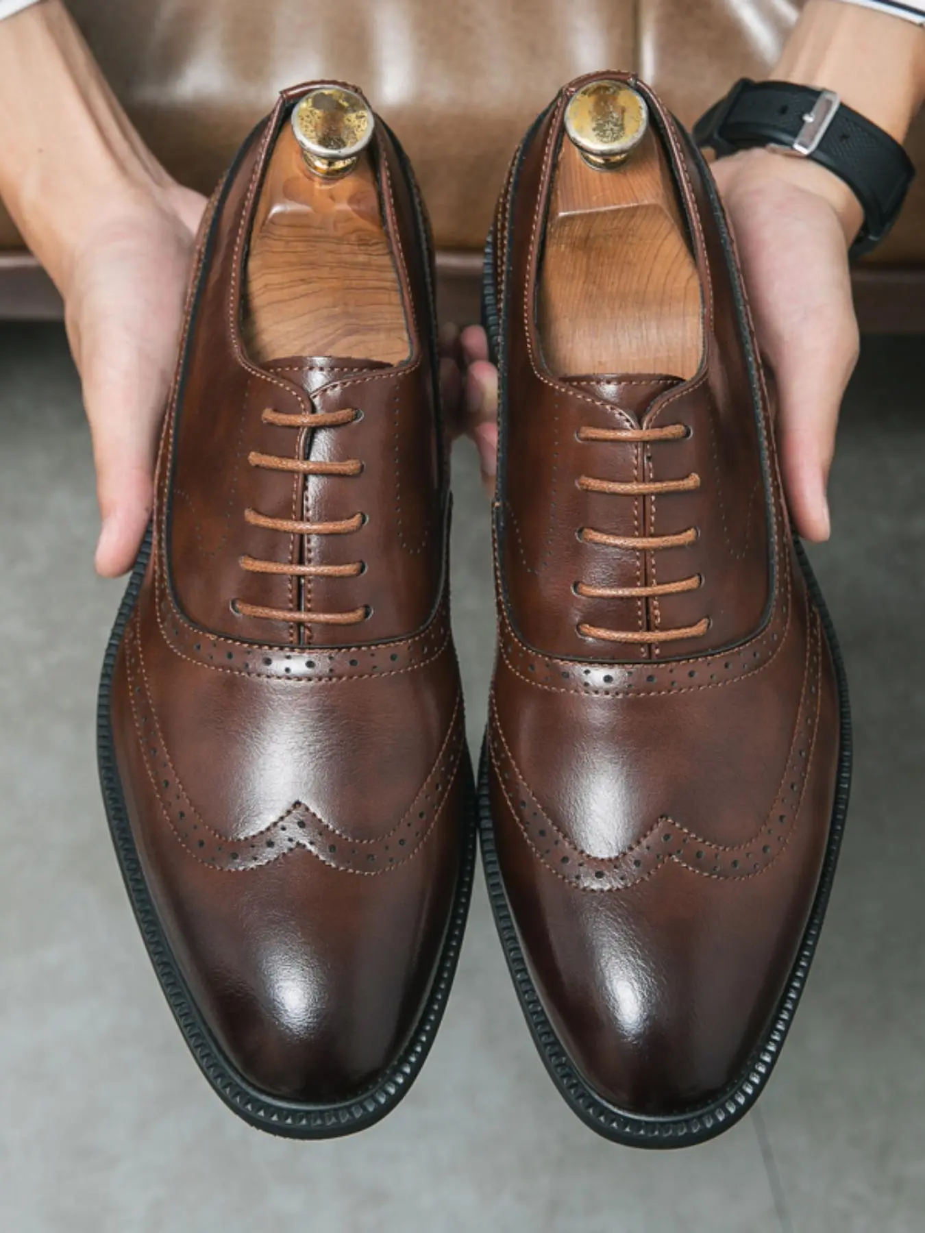 Men's Fashionable Brogue Design Lace Up Dress Shoes, Casual Comfortable PU Leather Shoes for Daily Wear, Business Style Shoes for Party, Daily Clothing Decor, Boy, British Fashion Shoes