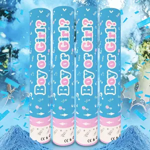 4 Pack Blue Gender Reveal Powder Poppers, 11.6" Air-Powered Biodegradable Color Cannons for Gender Reveal Party & Baby Shower Reveal Decor