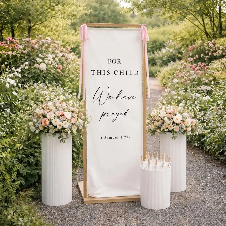 Christian Baby Shower Banner, For This Child We Have Prayed Sign, Bible Verse Baby Shower Decor