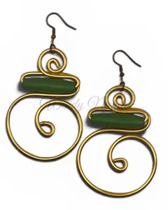 Hermion Earrings (Gold w Green Wood Bead)
