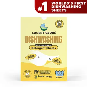 Lucent Globe Dish Soap Sheets | 80 Washes | Only $0.24 Per Wash | Replaces Dishwasher Pods & Liquid | Zero Plastic Packaging | No Nasties Formula | Septic Safe | Strong Clean | Fresh Lemon Scent | Eco Friendly Dish Soap