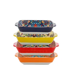 4pcs Rectangular Dinnerware Set with Dual Handles, Serving Plates for Sushi Dessert Salad, Microwave Oven Safe, Dishwasher Safe Tableware, Home Kitchen Use