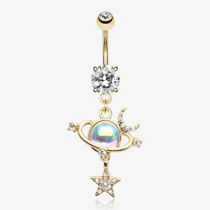Golden Aurora Celestial Sparkle Sun and Moon Orbit Belly Button Ring
