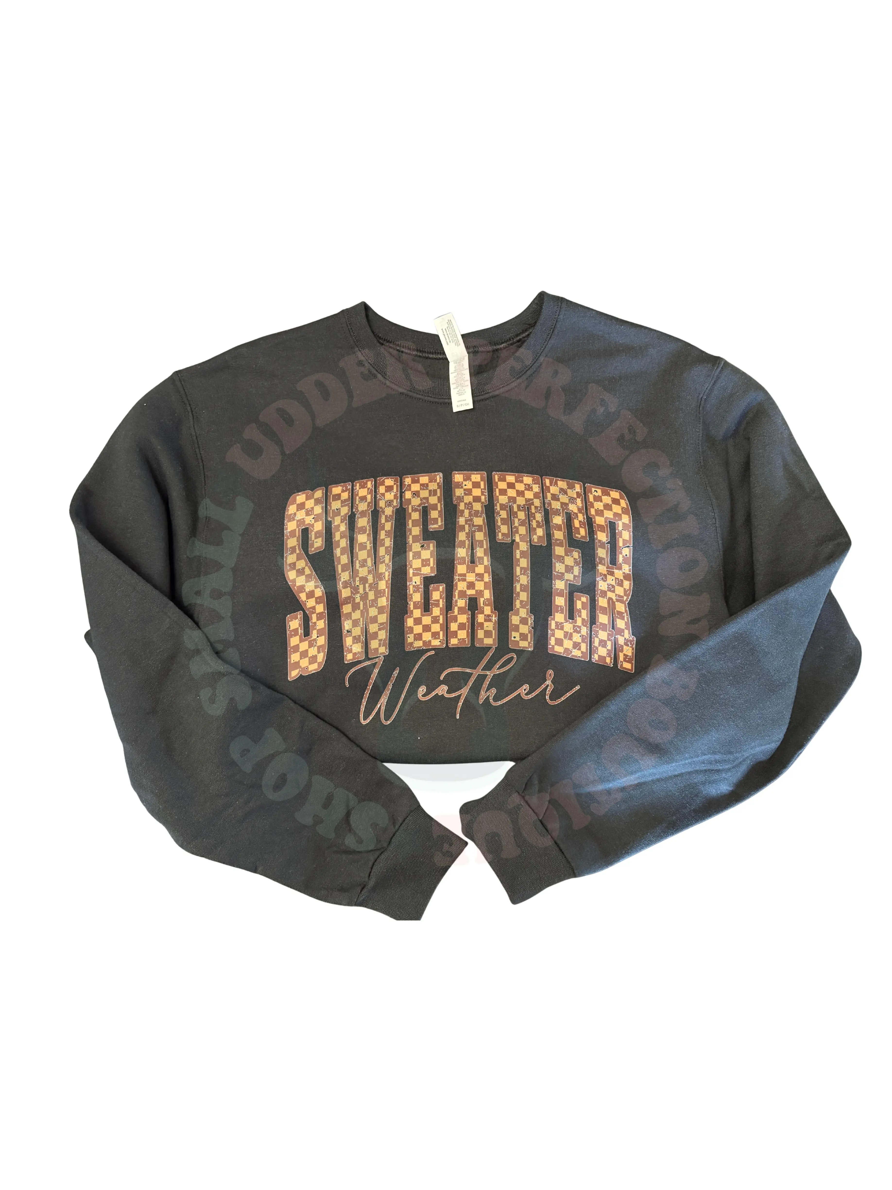 Checkered Sweater Weather- Black Crewneck