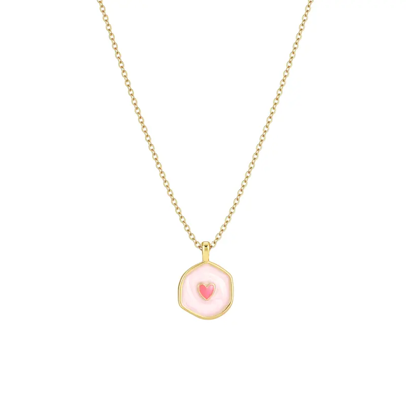 Tewiky Gold Aesthetic Chain Heart Pendant Necklace - Irregular 2-Tone Glow-in-the-Dark Enamel, Festive Cute Necklaces, Fluorescent Enamel Adds Lively Shine for Valentine's Day Gifts