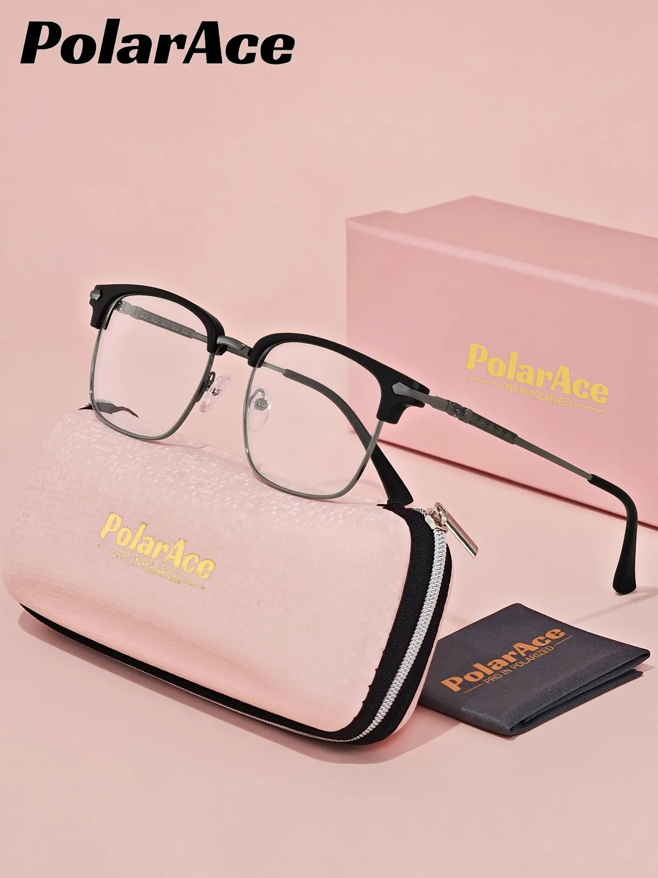 PolarAce 1 Piece Unisex Full Frame Plano Glasses，Square Frame Plano Glasses Petite frame shape