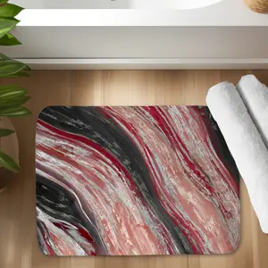 360 stand Modern Red Wave Water Absorbent Bath Mat (17x24 in) - Bathroom Accessory, Cozy Home Decor for Shower & Living Room, Water Absorbent Mat, Rectangle, Decorative, Bathroom Mat