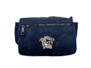 Pre-owned VERSACE Nylon Belt Bags Medusa Navy Belt Bag Waist Fanny Pack Women's Purse