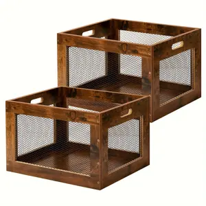 2 Pack Storage Crate, Wooden Record Crate, Vinyl Albums LP Record Holder, Cube Organizer File Magazine Storage Box Water Proof