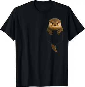 100% Cotton Cute Otter Pocket Funny Gifts For Men Women Otter Lovers T-Shirt