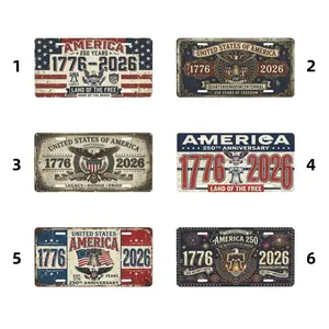 America 250 License Plate Sign 1776-2026 Vintage Metal Car Tag Patriotic USA Independence Day Decorative Front License Plate