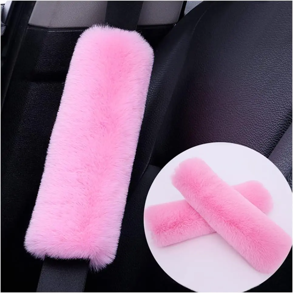 2-Piece Fluffy Seatbelt Covers, Soft Comfortable Plush Cushions - 9.84*5.12 inches, Easy to Install, Prevents Clothing Pilling, Better Cushion for Braking/Daily Driving, Universal for Adults, Fits SUV Van RV
