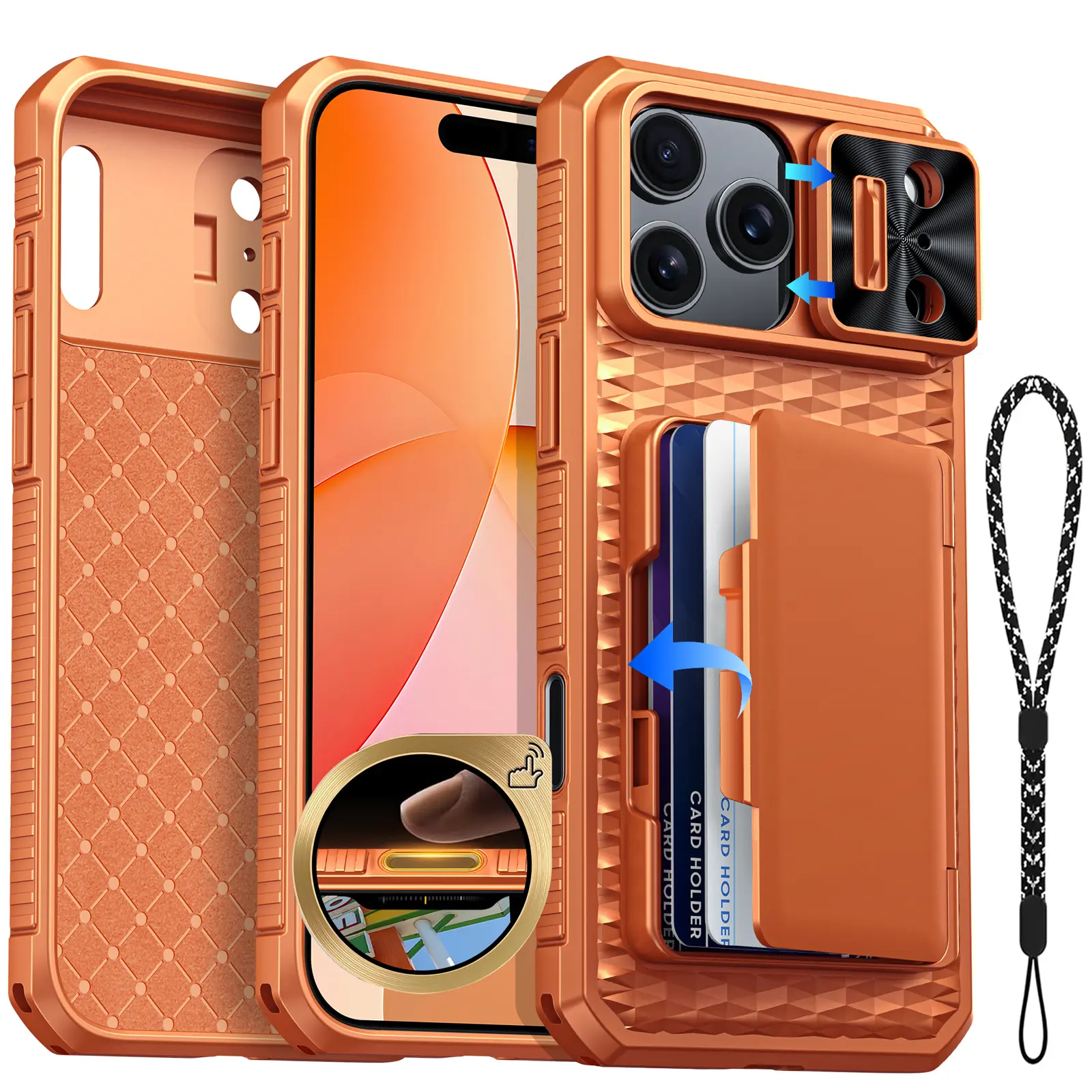 BSNRM Protective Cover for iPhone 17 Pro Max/17 Pro/16 Pro Max, Durable Cellphone Shell with RFID Blocking Card Holder (4-5 Cards), Camera Control Button, Slide Camera Cover, Shockproof Rugged Silicone Mobile Phone Accessory, Protective Covers