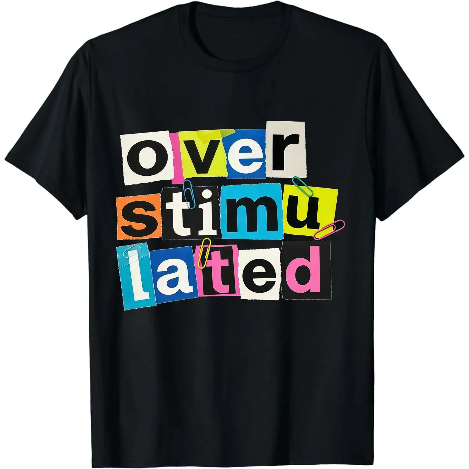 Women's Casual Graphic T-Shirt - "Overstimulated" Print Short Sleeve Summer Top, Black with White Lettering, Breathable Round Neck Tee for Casual Attire, Ladies T Shirts, Comfortable Tee, Relaxed Fit Shirt, Machine Washable Shirt