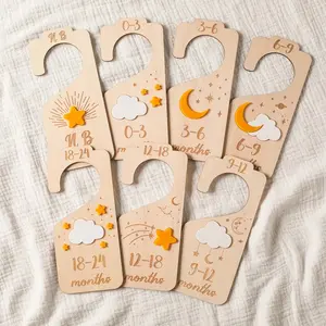 Wooden Baby Closet Dividers, Moon Star Nursery Closet Organizer, NB to 24 Months Wardrobe Size Separators, Baby Clothes Organizer, Storage Hangers