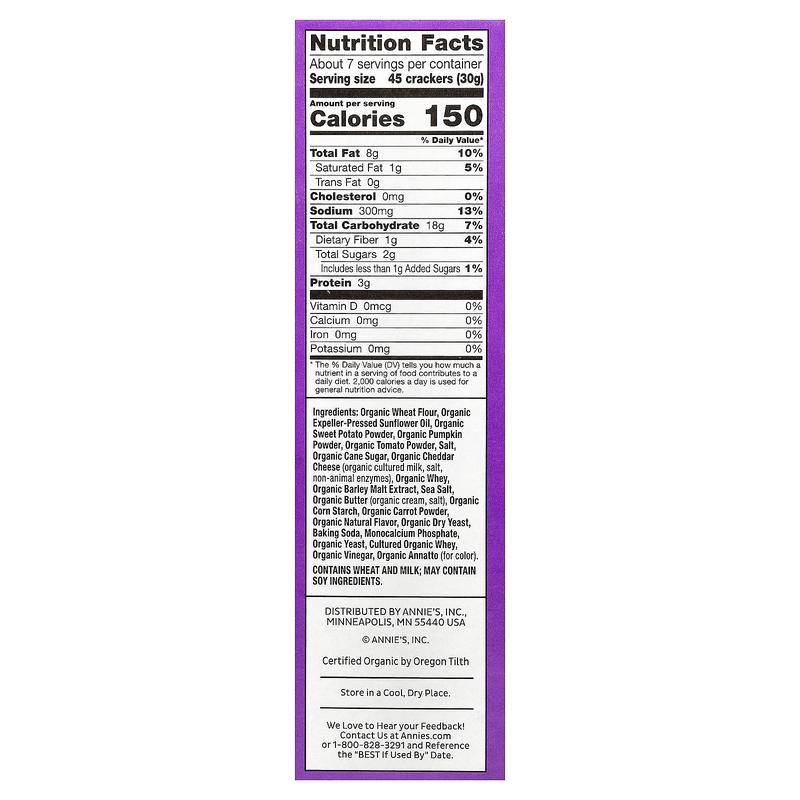 Annie's Homegrown Cheesy Cheddar Baked Crackers, Hidden Veggies , 7.5 oz (213 g)