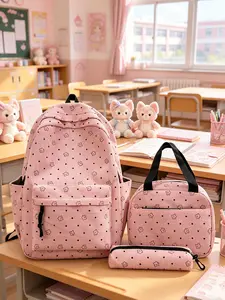 3pcs  Women's backpack with large capacity, zipper closure, printed design, fashionable and versatile, suitable for students' campus travel, commuting, shopping, and leisure trends. Women's backpack