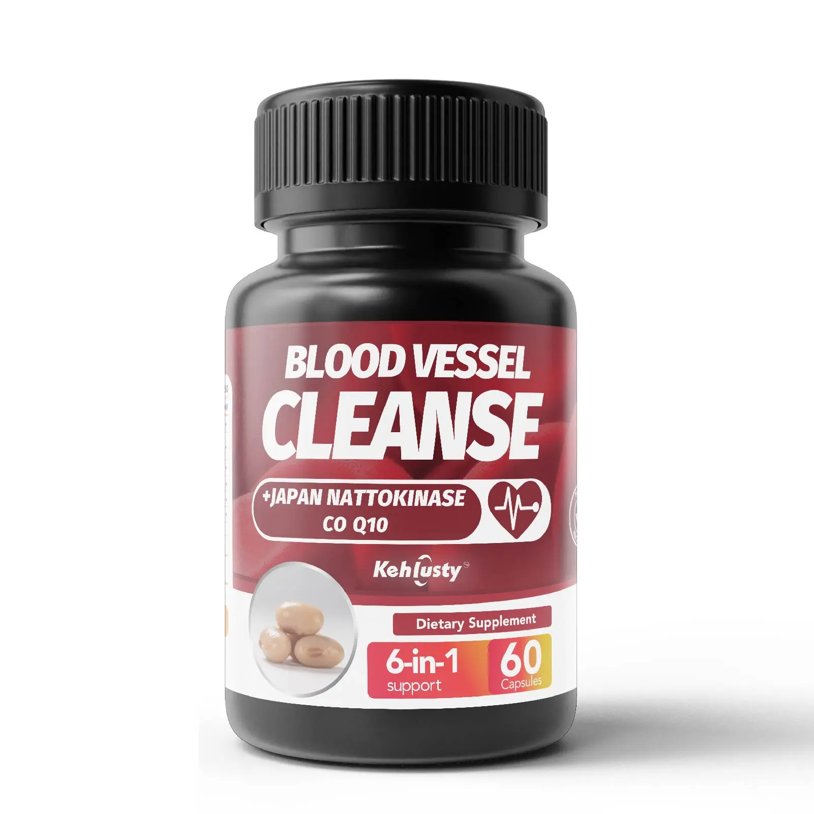 Nattokinase 2000 FU Dietary Capsules - Japan-Sourced, Lactose-Free Advanced Clinically Proven Daily Everyday Nutrient Supplement with Vitamin & CoQ10, 60-Count for Blood Vessel Support, Circulation, Blood Pressure Control