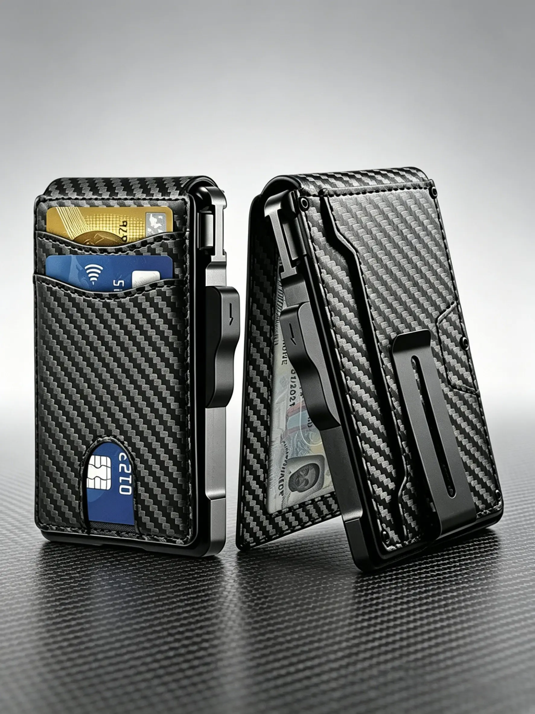 Business Men's Wallet, Multi-Functional Credit Card Holder, Credit Card Organizer, Pop-Up Design, Carbon Fiber Pattern, Minimalist Style, Perfect Festival Gift, Wallet Cards Storage