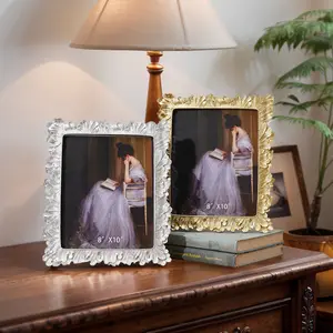 Elegant European Style Resin Photo Frame, Gold Silver Color Palm Leaf Design, Versatile Home Decor, Multiple Colors Available