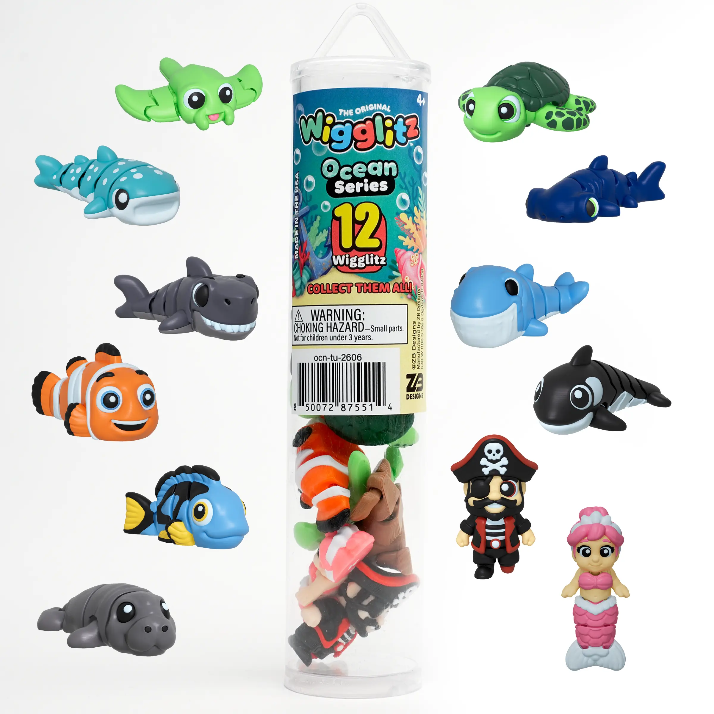 Wigglitz Ocean Theme 12 Pack – 12 Collectible Wiggly Fidget Toys – Award-Winning, Plant-Based, Made in USA – Ocean Series Characters for Collecting, Trading, Creative Play & Endless Fun