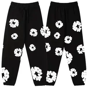 Denim Pants Flower Hoodie - Y2-K Boy Design Set, Pockets, Youth Style, Sweatshirt & Joggers, Wide Leg, TersSweatpants Dress Outfit Clothes Suits Elegant Formal Black Casual Menswear Day Gamis Long Sleeve