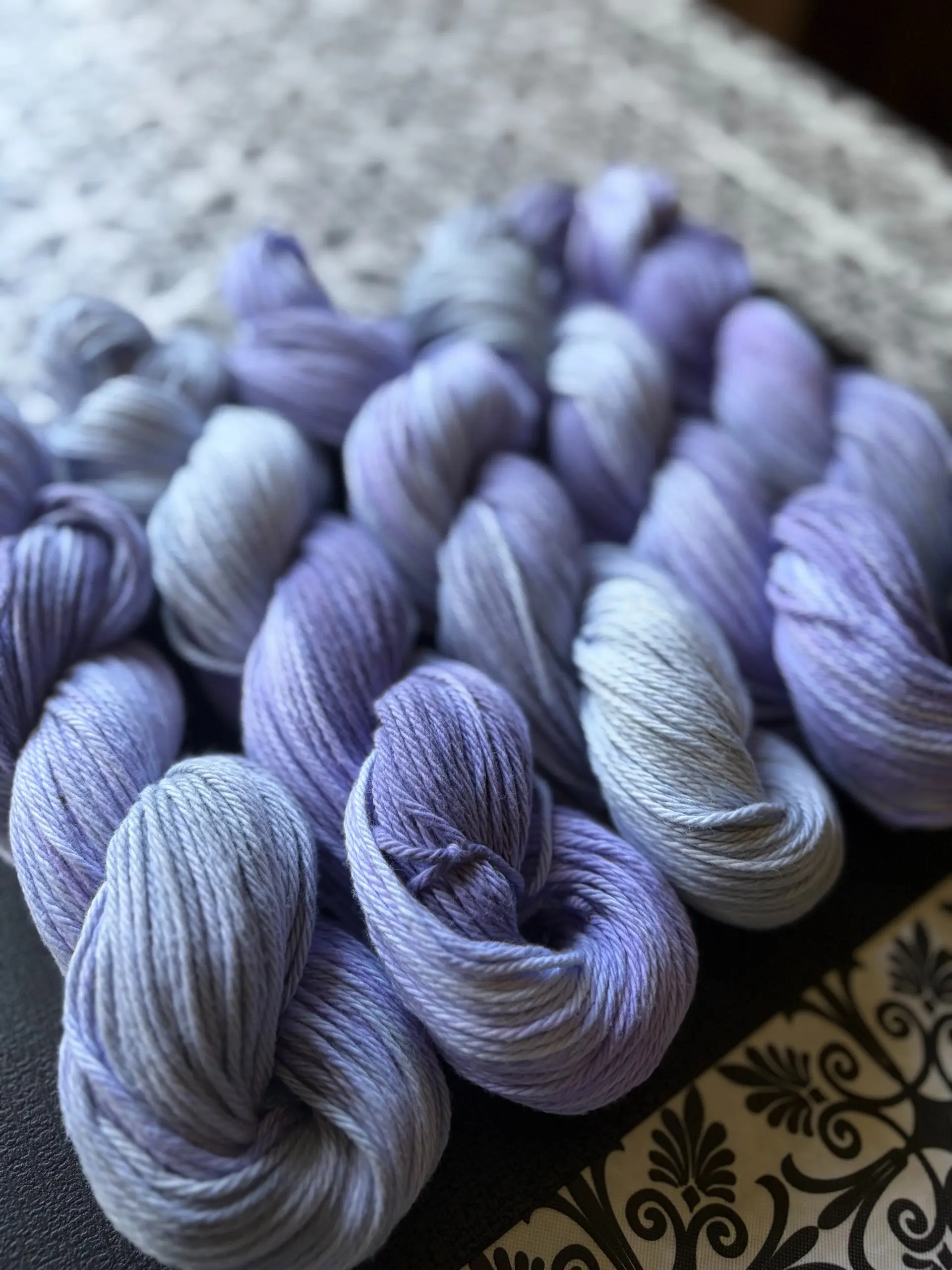 Hyacinth Dreamscapes | Hand Dyed Cotton Yarn | Lavender Silvery Grey | Dreamy Crochet Yarn | 100g/160yds