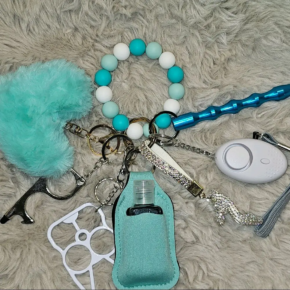 Teal-and-White Keychain Set, Stylish Compact Accessory for Keys, Bags, and Everyday Use