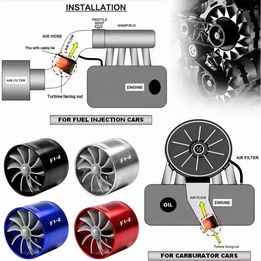 F1-Z Universal Car Air Intake Single Turbine Turbo Charger, Car Boosters for Horsepower Gain, Affordable Aftermarket Fuel Saver, Boosts Combustion Efficiency, Fits Most Vehicles