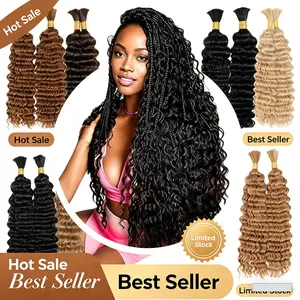 Boho Braiding Hair Deep Wave Bulk Boho Hair for Braiding Curly Bundles Human Hair for Boho Braids Wet and Wavy Braiding Hair Extension No Weft