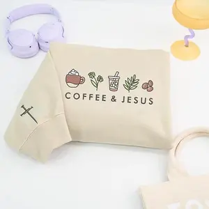 Coffee and Jesus Embroidered Sweatshirt – Christian Faith Crewneck for Apparel Gift for Birthday or Valentine