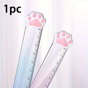 Cat Claw Ruler, 15cm Transparent Drawing Ruler, Gradient Plastic Ruler, Stationery Supplies, Cartoon Creative Bookmarks, Planner Ruler, Clear Ruler