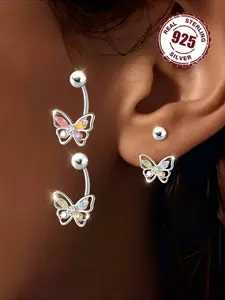 Pair of S925 sterling Silvery butterfly hook earrings, High Quality Earrings, with spiral design, secure unlikely to fall off, featuring a light luxury sweet style, for all seasons, daily wear, parties, perfect gift for women, hyp Earrings