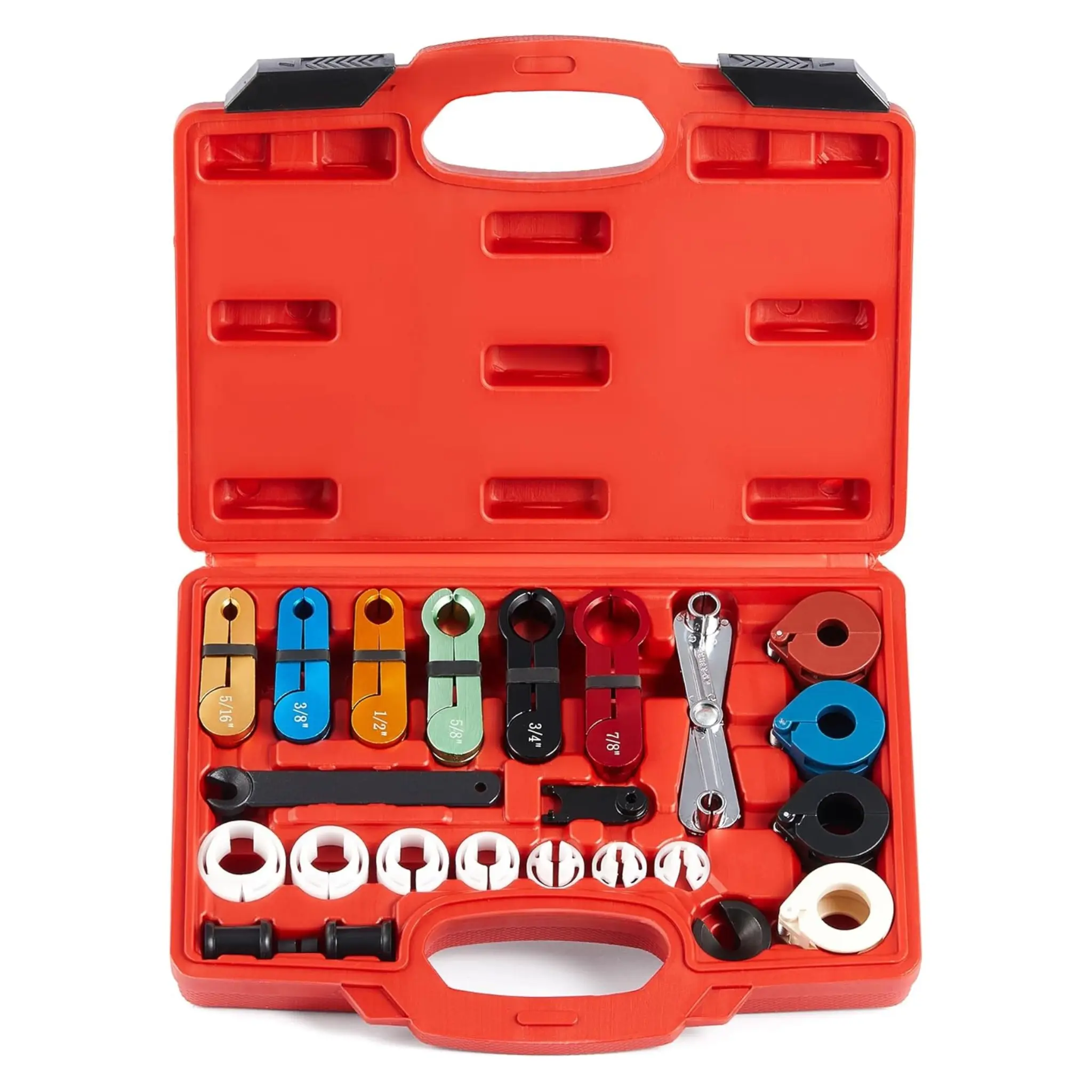 Orion Motor Tech 25pc Line Disconnect Tool Kit,Red/ Blue Master Quick Disconnect Tool Set for A/C Fuel & Transmission Systems,Fuel Line Disconnect Tool for Automotive Maintance Compatible with Ford Chevy GM More,Multifunctional Pipe Clamp