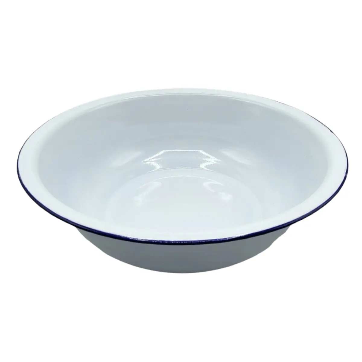 White Enamel Basin with Blue Trimming | Kivet Blan
