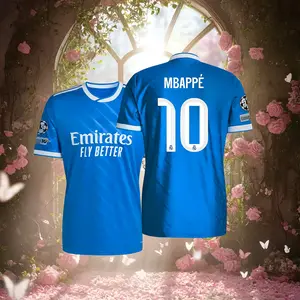 25 26 Champions League Third Away Kit Blue 10# Mbappé Short Sleeve Soccer Jersey Fans Version