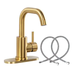 WOWOW Single Handle Stainless Steel Bar Faucet with Supply Lines and Deckplate in Brushed Gold