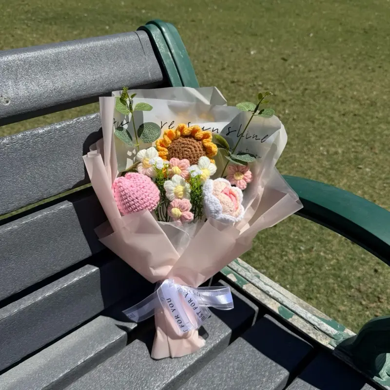 Premium Small Pink&Sunflower Crochet Flower Bouquet