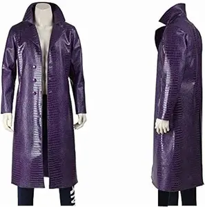 Zulin Jared Leto Joker Suicide The Squad Purple Leather Trench Coat for Men | Crocodile Pattern Leather Coat | Classic Faux Menswear Jacket