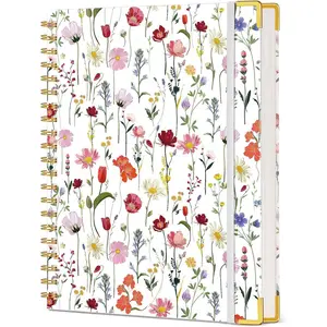 Cute Spiral Notebook Journal for Women 200 Pages Lined Notebooks 8.5” x 11”, A4 Large Hardcover Spiral Journals 100 GSM Thick Paper College Ruled for Writing Work School Wildflower Garden