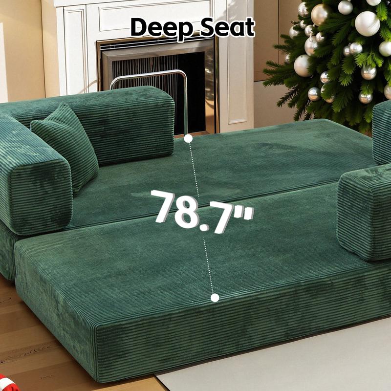 78.7'' Convertible Sleeper Sofa Bed with Cylindrical Pillow Corduroy Folding Mattress Couch Fixed-Shape Frame for Living Room Bedroom Studio Fully Assembled 78.7'' Convertible Sleeper Sofa Bed with Cylindrical Pillow Corduroy Folding Mattress Couch Fixed-Shape Frame for Living Room Bedroom Studio Fully Assembled